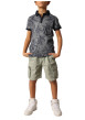 Thumbnail Polo en coton bleu marine rayé à imprimé palmiers avec une coupe droite