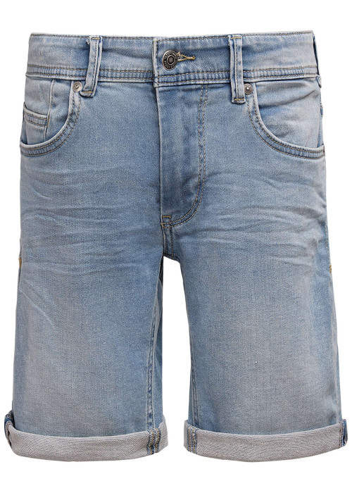 Short 5 Poches en coton bleu uni à coupe droite et avec un patch d'authenticité