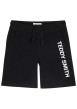 Thumbnail Short jogging en coton noir uni à coupe droite et à taille élastiquée
