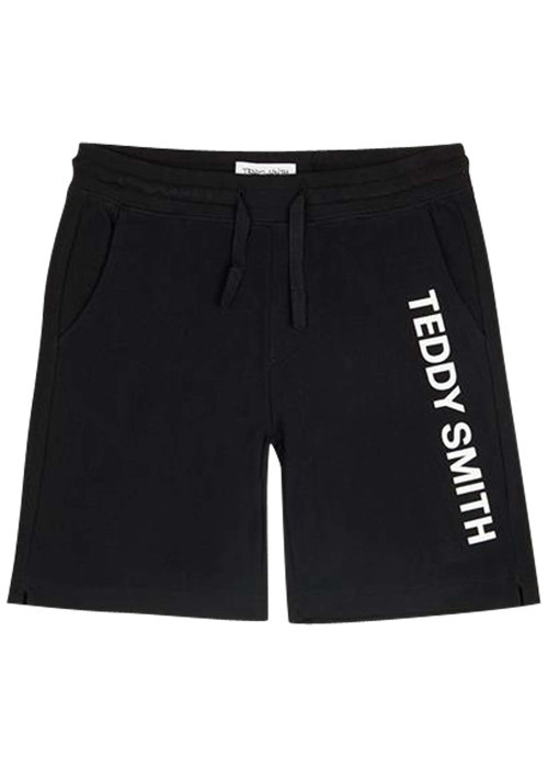 Short jogging en coton noir uni à coupe droite et à taille élastiquée