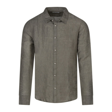 Chemise en lin kaki unie avec une coupe droite...