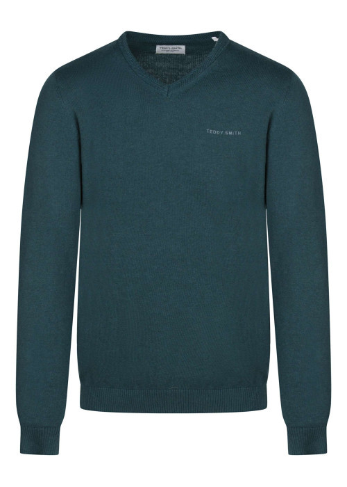 Pull en coton vert à maille jersey et coupe droite avec un col v