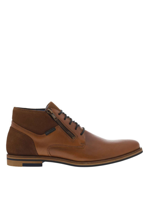 Bottines camel à bout droit avec un zip sur le côté et à talon décroché bas