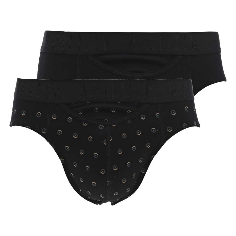 Hom - Lot De 2 Slips En Coton Noir Uni Avec Une Coupe Fermée Et Une Taille élastiquée - Noir Hom - Lot De 2 Slips En Coton Noir Uni Avec Une Coupe Fermée Et Une Taille élastiquée - Noir