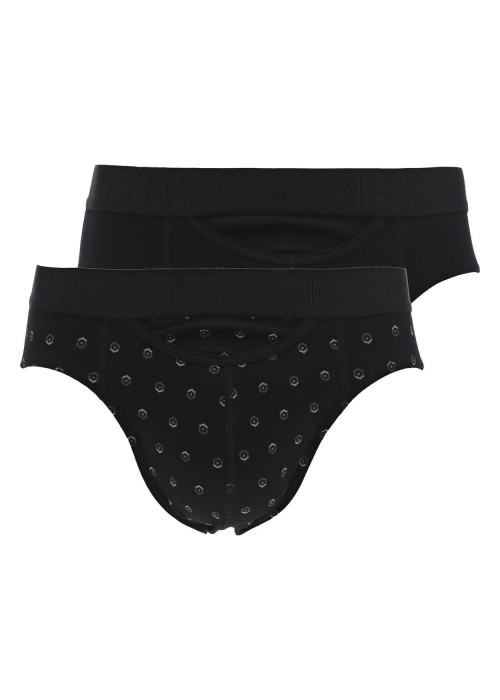 Lot de 2 slips en coton noir uni avec une coupe fermée et une taille élastiquée
