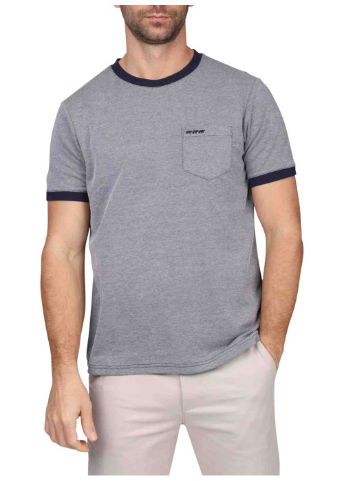 T-shirt manches courtes gris uni avec une coupe droite et un col rond