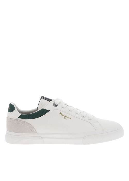 Tennis blanches avec des détails verts à semelle plate et à lacets plats