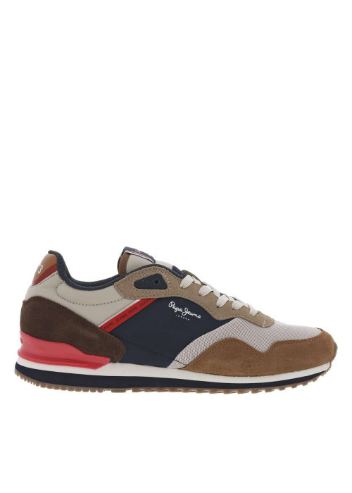 Baskets running marine et marrons à semelle plate avec le nom de la marque