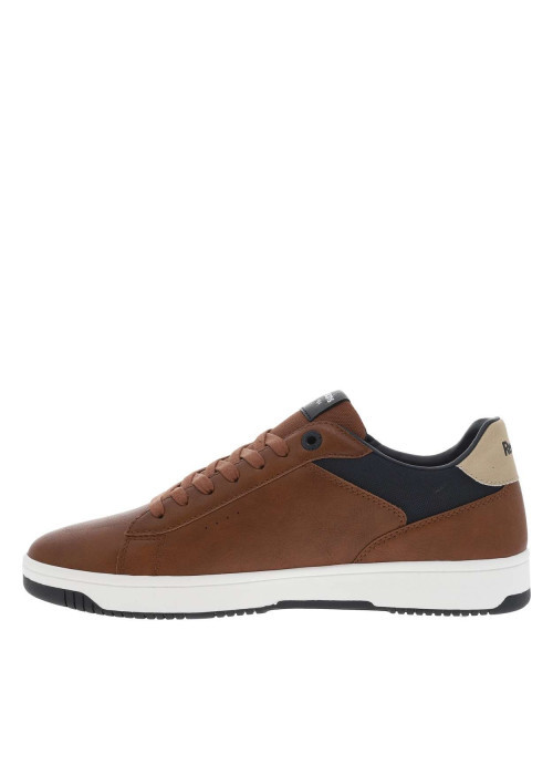 Tennis cognacs et bleues marine à semelle plate blanche et à lacets plats