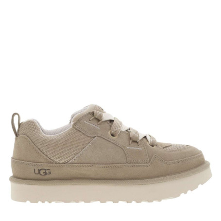 Sneakers larges en cuir taupe en daim à semelle...