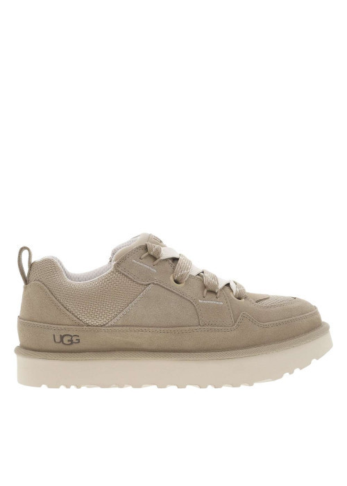 Sneakers larges en cuir taupe en daim à semelle plate et à lacets plats - Image 3
