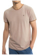 Thumbnail T-shirt manches courtes beige maille piquée avec une coupe droite et un col rond