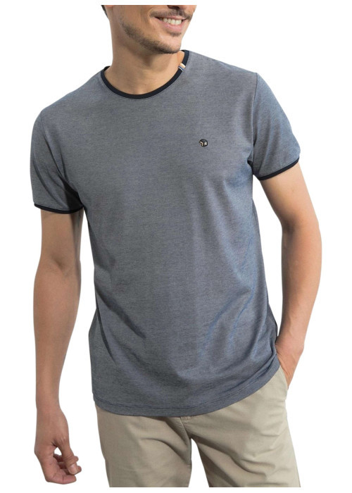 T-shirt marine maille piquée avec une coupe droite et un col rond