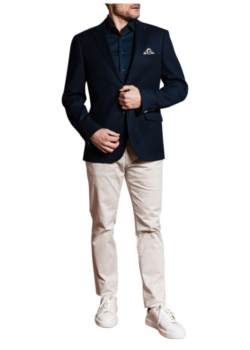 Blazer marine uni à coupe slim avec col cranté et fermeture à 2 boutons