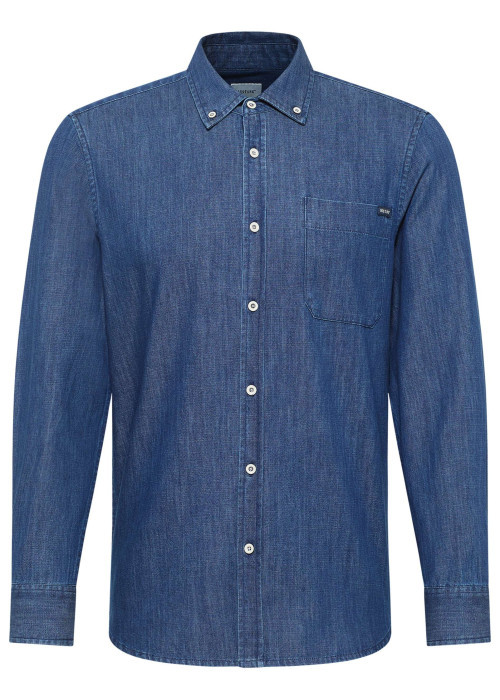 Chemise en coton bleue brut aspect denim à coupe slim fit et à col américain