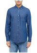 Thumbnail Chemise en coton bleue brut aspect denim à coupe slim fit et à col américain - Image 3