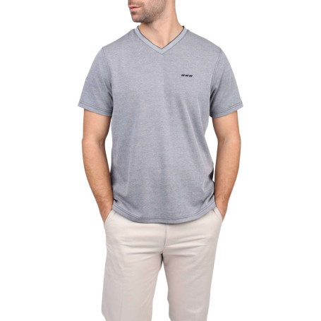 T-shirt bleu marine et blanc uni en maille...