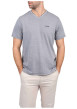 Thumbnail T-shirt bleu marine et blanc uni en maille piquée à coupe droite et à col v