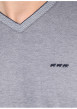 Thumbnail T-shirt bleu marine et blanc uni en maille piquée à coupe droite et à col v - Image 3
