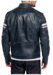 Thumbnail Blouson en cuir bleu marine uni avec des poches zippées et à coupe ajustée - Image 3