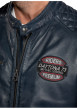 Thumbnail Blouson en cuir bleu marine uni avec des poches zippées et à coupe ajustée - Image 4