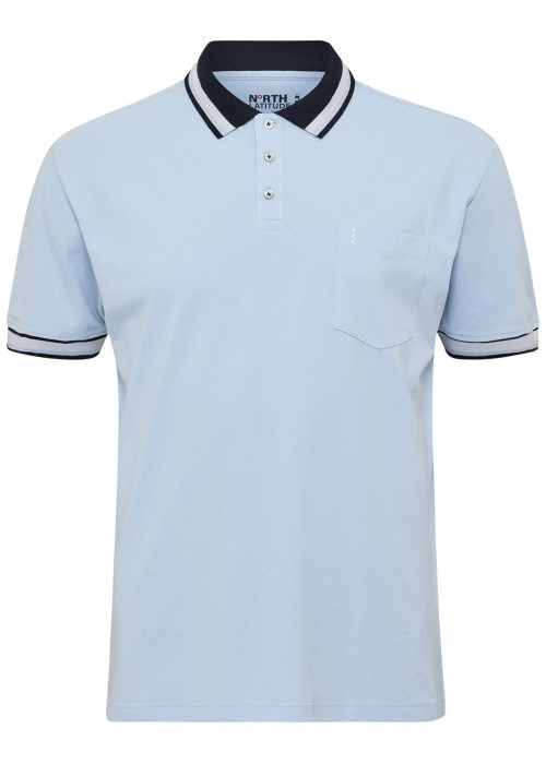 Polo en coton bleu ciel à détails bleus marine uni à coupe droite avec une poche