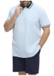 Thumbnail Polo en coton bleu ciel à détails bleus marine uni à coupe droite avec une poche - Image 3