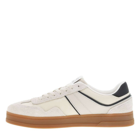 Tennis en cuir écrues à détails bleus marine à...