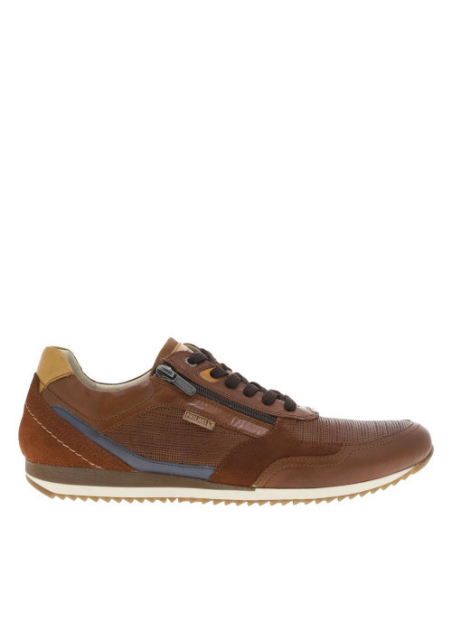 Baskets running en cuir marrons avec un zip et des lacets plats