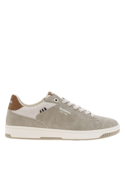 Tennis beiges avec des détails camel à semelle plate et à lacets plats