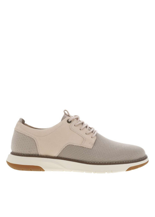 Sneakers en cuir beiges avec le bout et le talon en maille et à lacets ronds