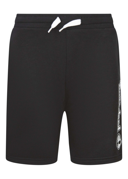 Short Jogging en coton mélangé noir uni avec une coupe droite