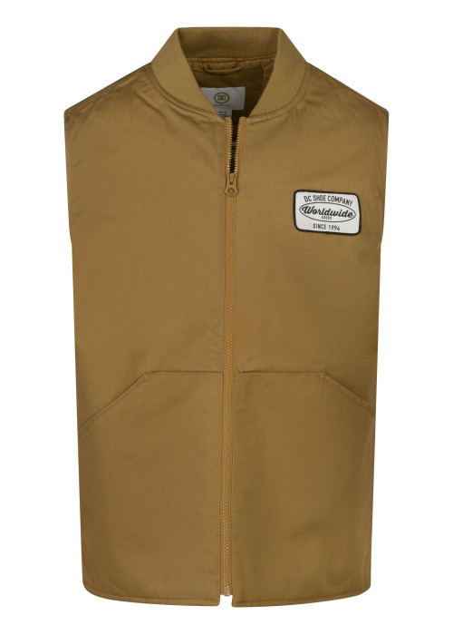 Blouson sans manches bronze uni avec une coupe droite et un col bomber
