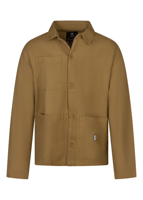 Surchemise manches longues en coton bronze unie à coupe droite et col à revers