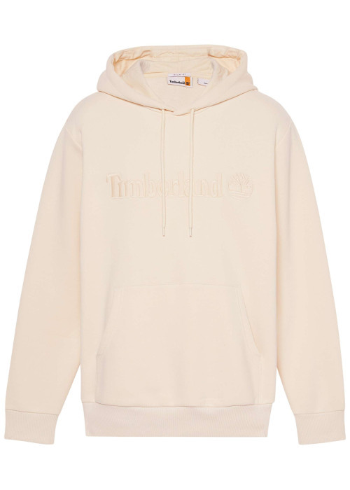 Sweat manches longues écru uni avec une coupe droite et un col à capuche