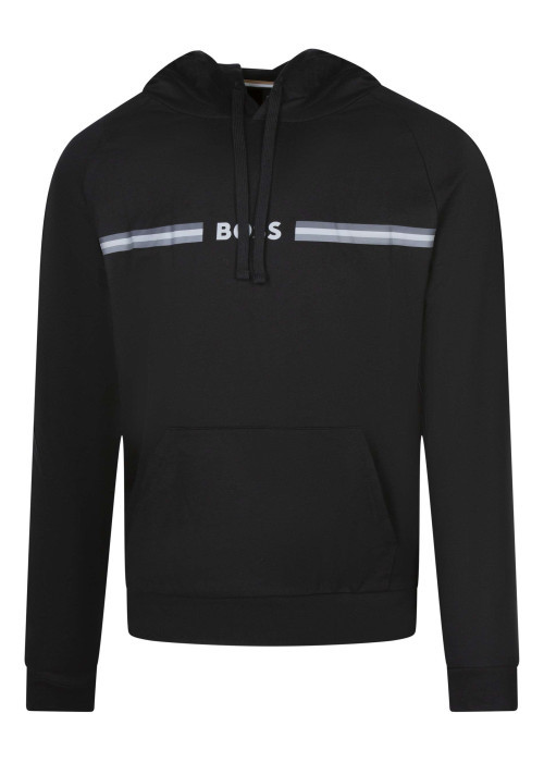 Sweat en coton noir uni avec une coupe droite et un col à capuche