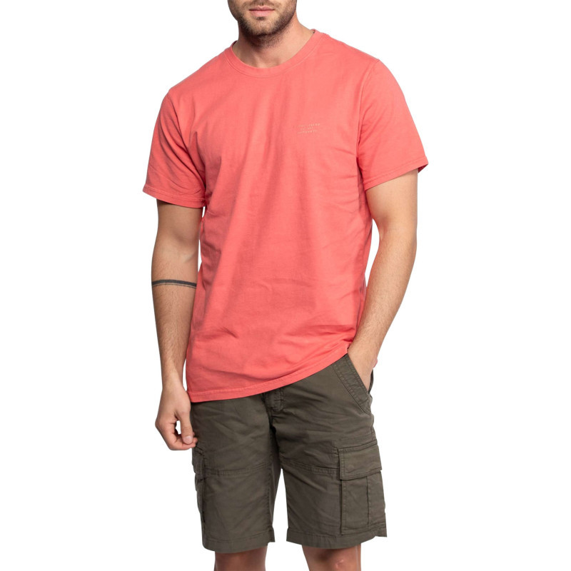 Daytona 73 - T-shirt En Coton Corail Uni à Col Rond Avec Une Petite écriture Ton Sur Ton - Corail
