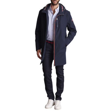 Parka à capuche bleue marine uni à coupe longue...