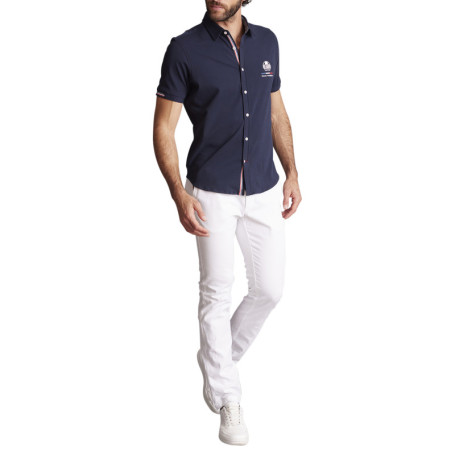 Chemise à manches courtes en coton bleue marine...