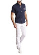 Thumbnail Chemise à manches courtes en coton bleue marine unie à coupe slim fit