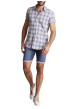 Thumbnail Chemise à manches courtes en coton grise imprimée tartan et à coupe regular fit