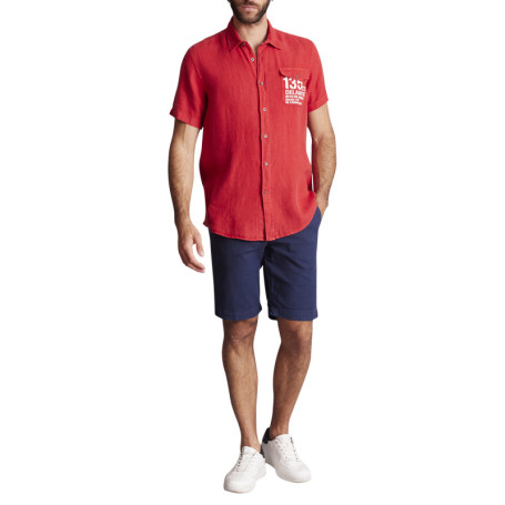 Chemise manches courtes en coton rouge unie à...