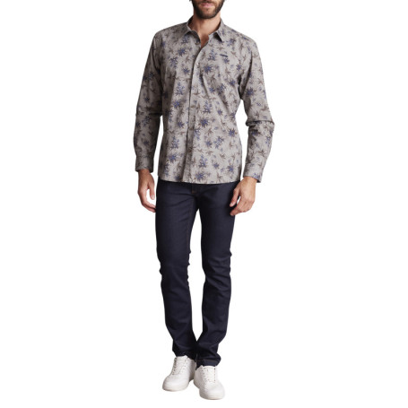 Chemise en coton grise à motifs et avec une...