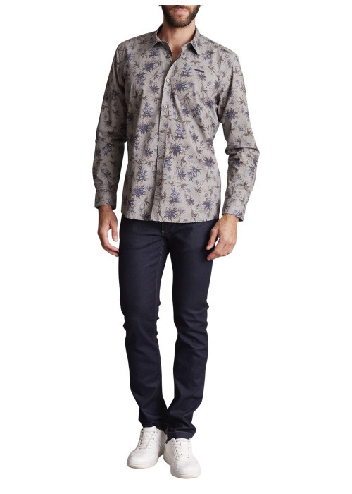 Chemise en coton grise à motifs et avec une coupe regular fit