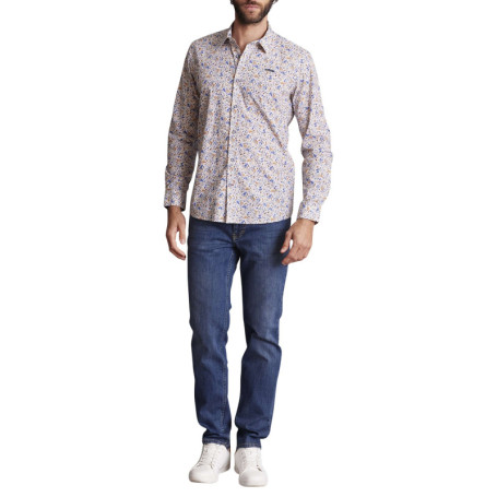 Chemise en coton blanche à imprimé liberty bleu...