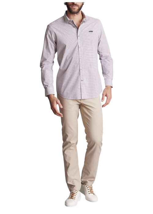 Chemise en coton blanche à imprimé minis formes géométriques et à coupe regular
