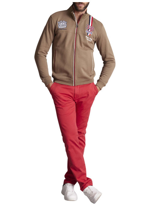 Gilet zippé en coton kaki uni à coupe ajustée et à détails tricolores