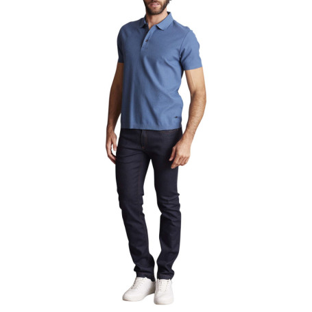 Polo en coton bleu uni à coupe regular fit avec...