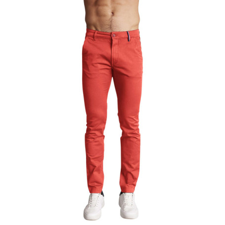 Pantalon chino en coton brique uni à détails...