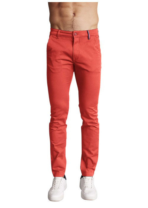 Pantalon chino en coton brique uni à détails tricolores et à coupe slim fit